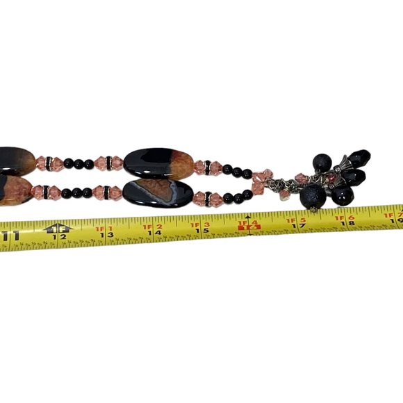 (4-111) NWOT Black & Orange Druzy Agate Long Necklace - One of a Kind - Handmade - Picture 9 of 9